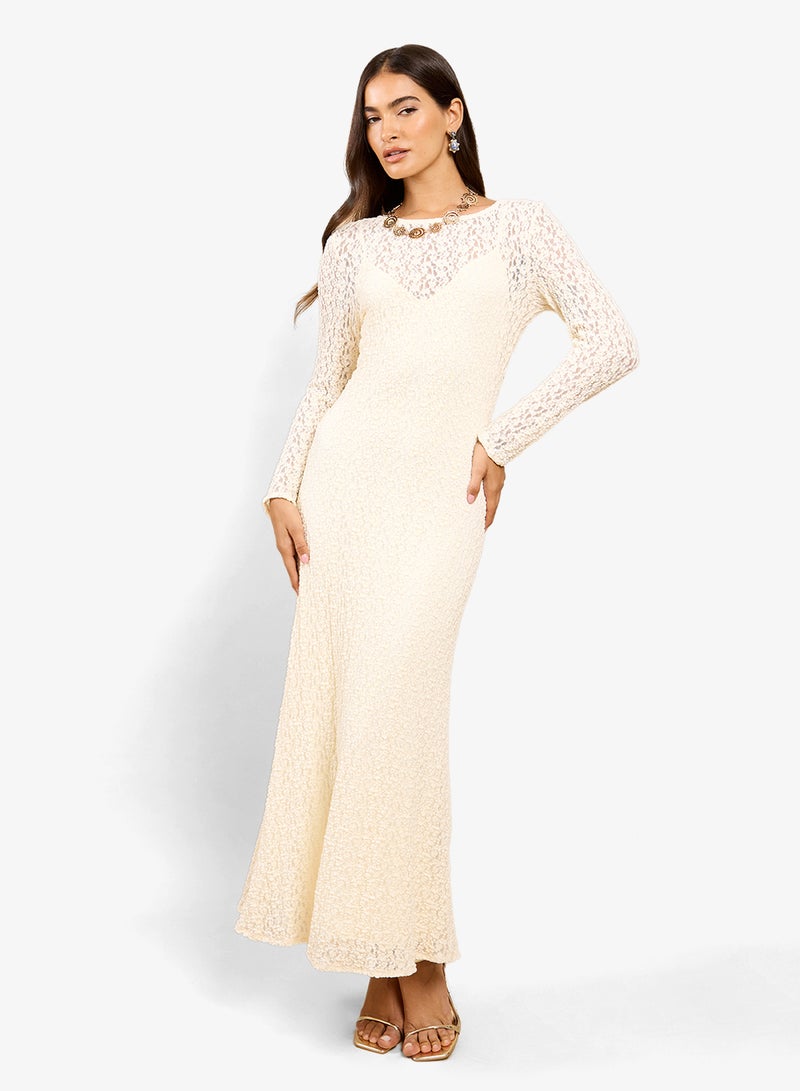 Little Mistress Cream Texture Midi Dress - Image 1